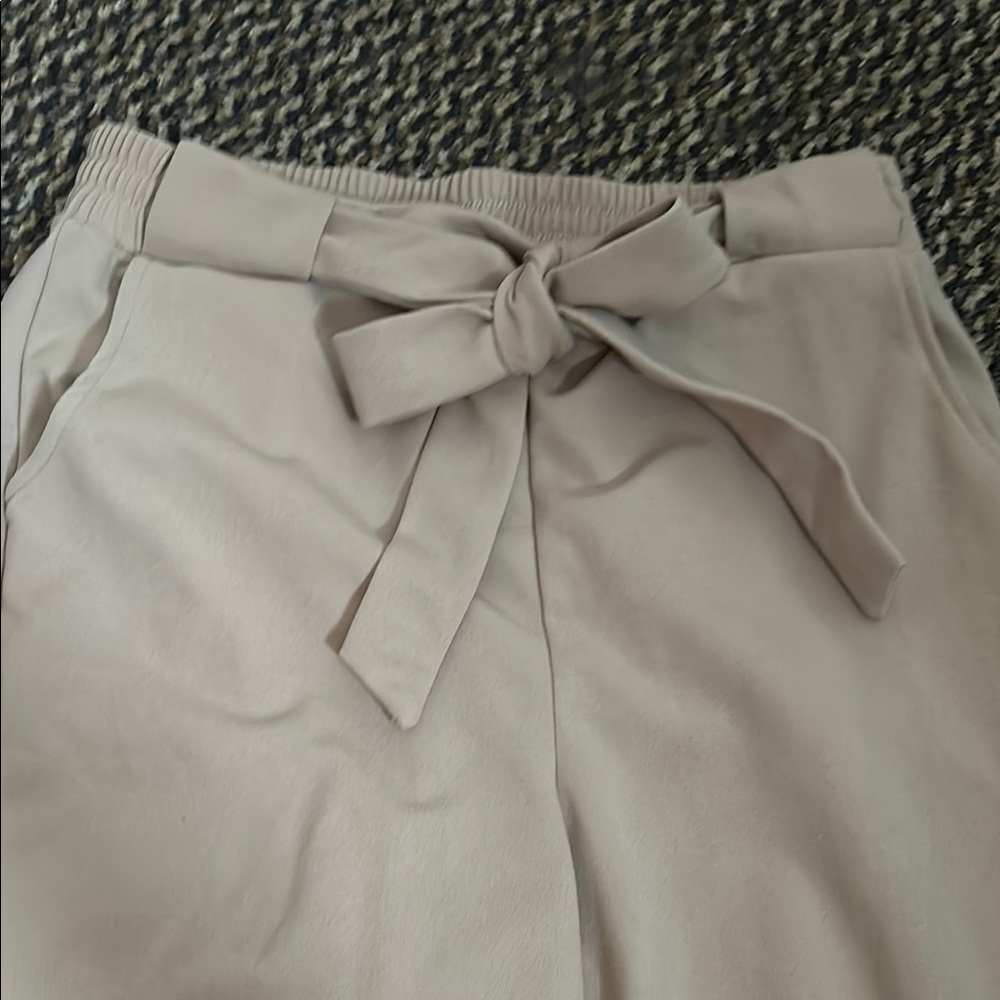 Elegant Beige Tie-Waist Pants